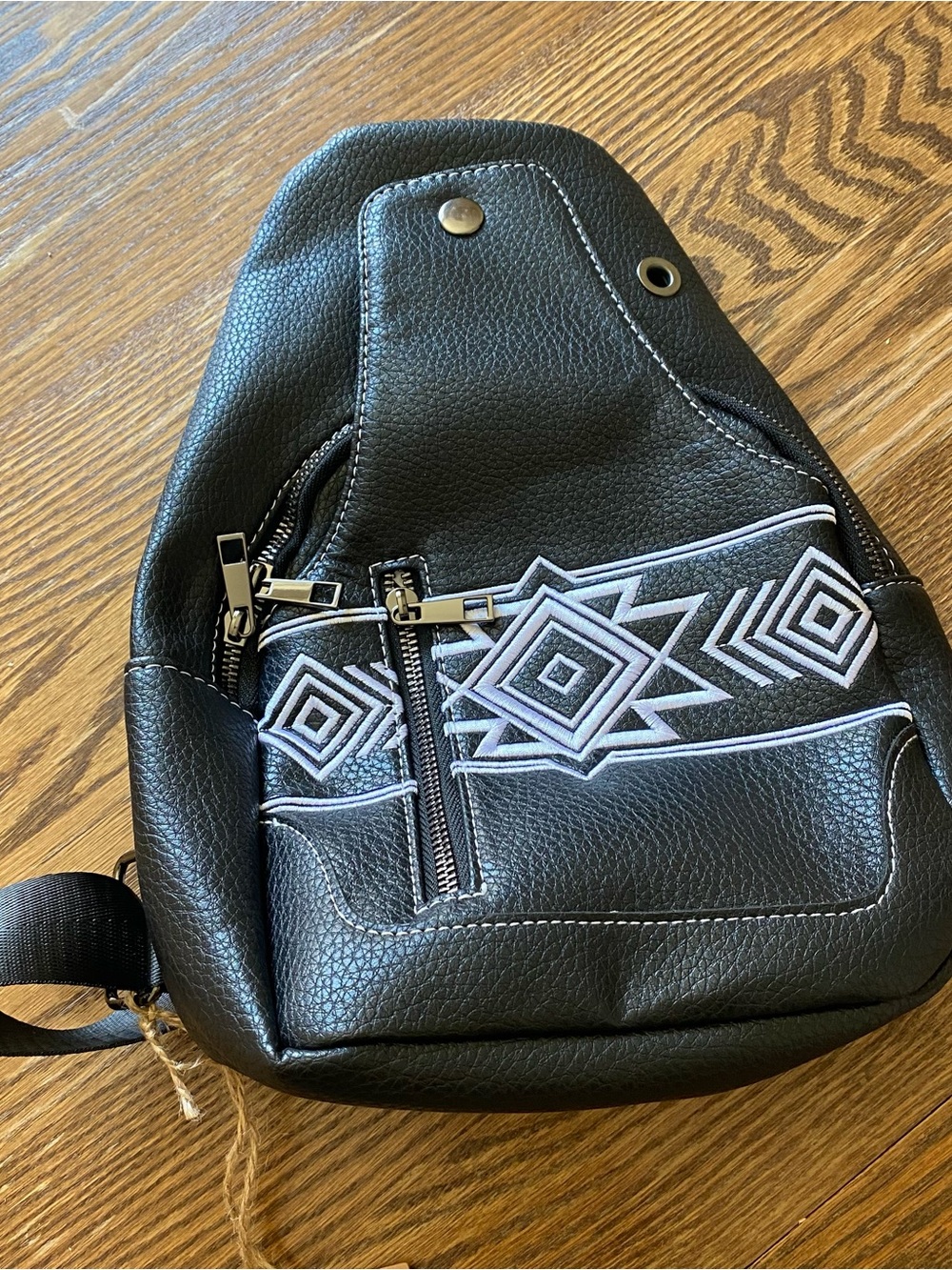 Black Sling Bag with Geometric Stitching